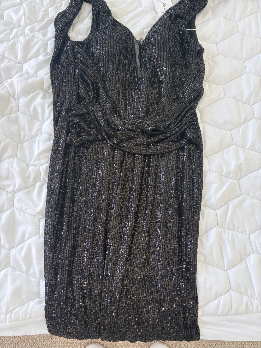 Black Sequin Draped Women’s Cocktail Dress